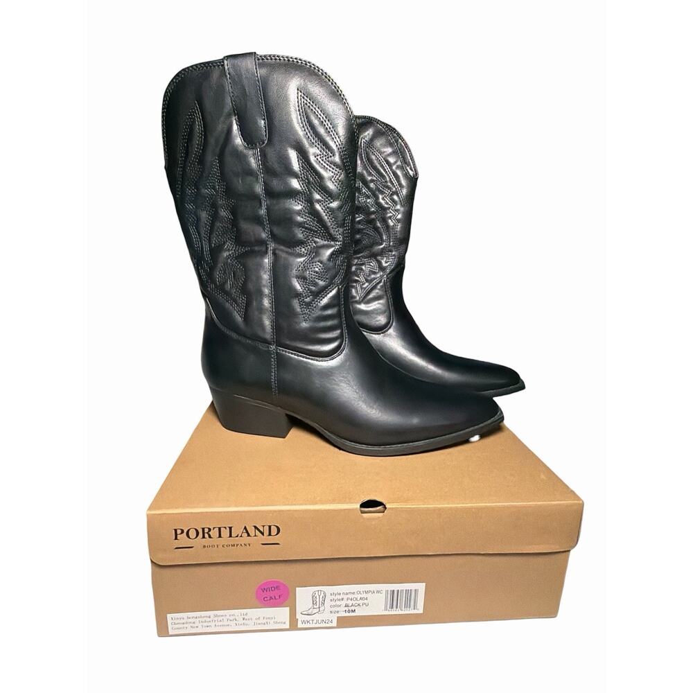 Portland Boot Company Size 10 Olympia Womens Black Cowgirl Western Boots Wide Ca